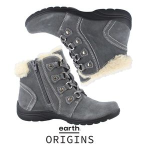 Earth Origins Crowley Ankle Boots, Gray Suede Faux Fur Lined Rain/Snow Sz 10 EUC